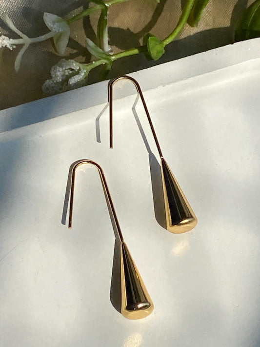 Gold Cone Drop Hook Earrings