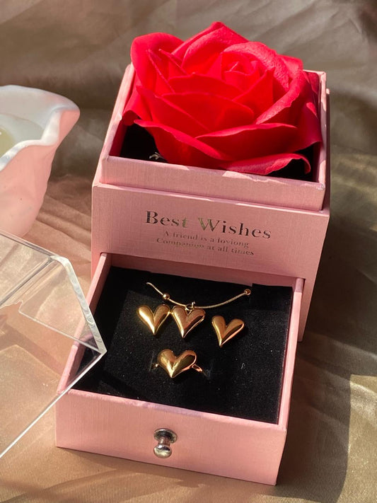 💖 Valentine Special Love Combo Gift Box (Rose Box + Heart Jewelry Set)