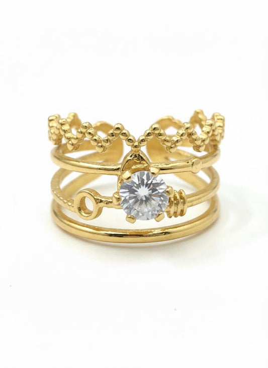 Golden Lock & Key Layered Ring