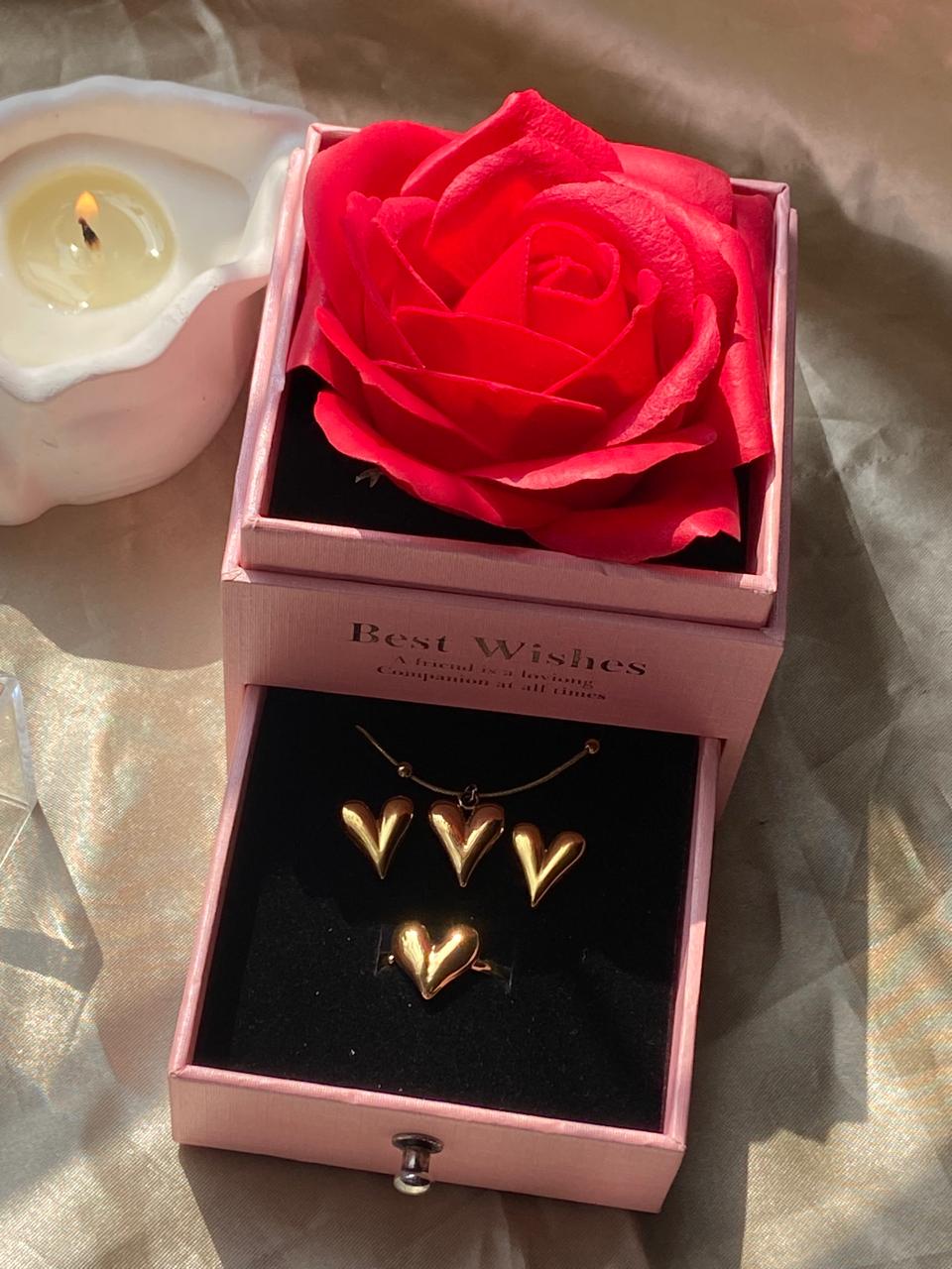 💖 Valentine Special Love Combo Gift Box (Rose Box + Heart Jewelry Set)