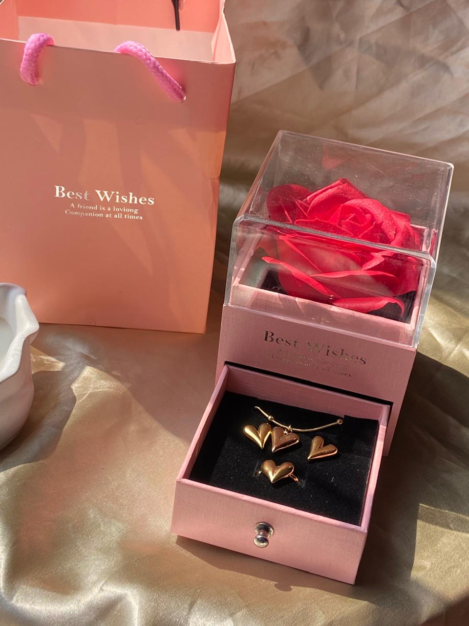 💖 Valentine Special Love Combo Gift Box (Rose Box + Heart Jewelry Set)