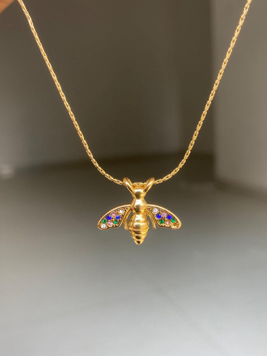 Multi-Color Gemstone Bee Necklace