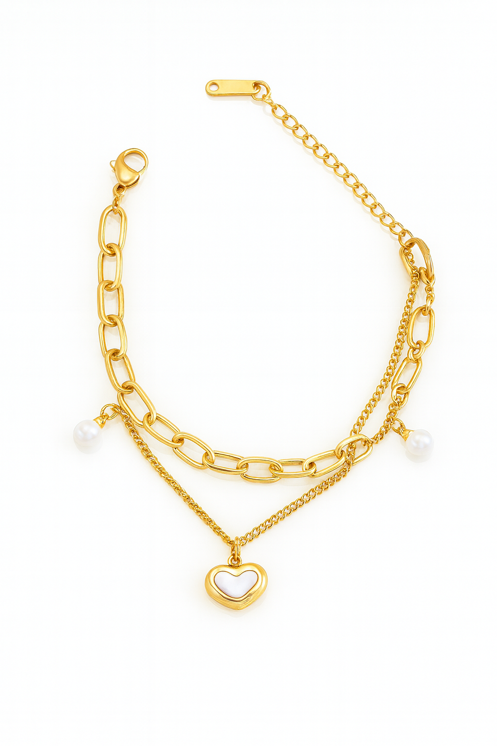 Double-Layer Heart Charm Bracelet