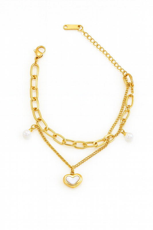 Double-Layer Heart Charm Bracelet
