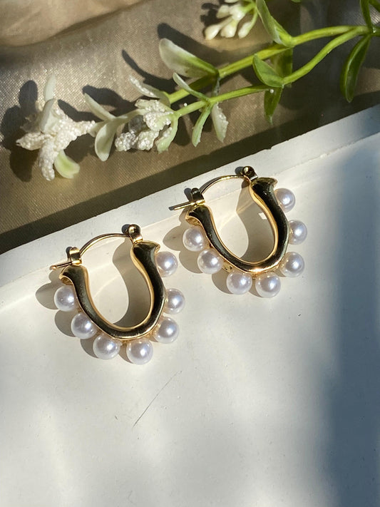 Pearl Huggie Hoop Earrings