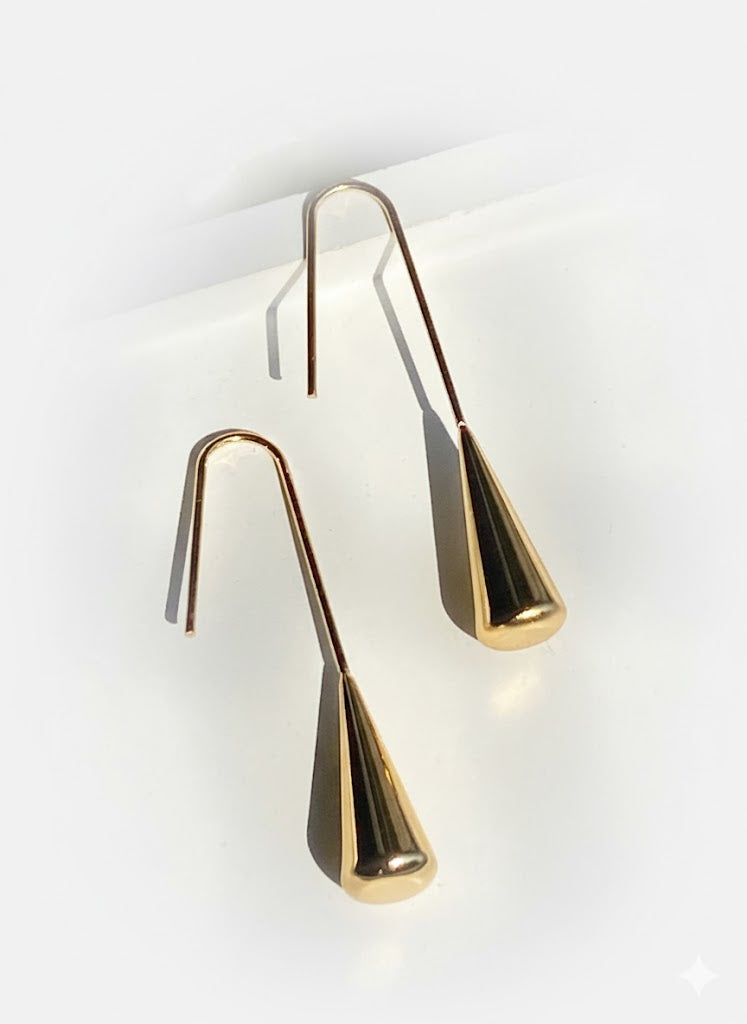 Gold Cone Drop Hook Earrings