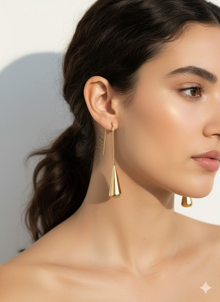 Gold Cone Drop Hook Earrings