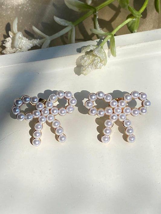 Pearl Bow Stud Earrings