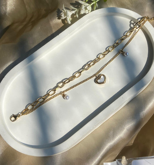 Double-Layer Heart Charm Bracelet